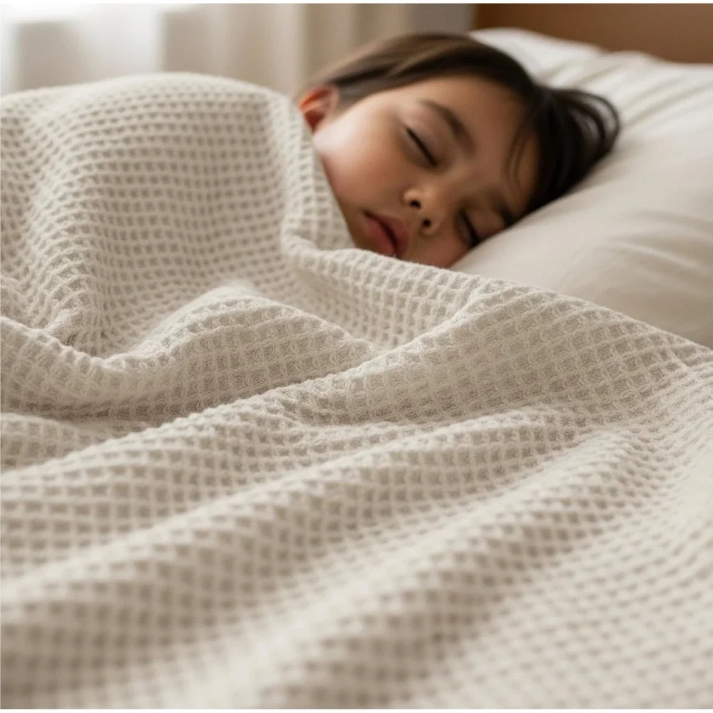 Waffle Blanket Queen Khaki 100% Cotton Soft Breathable Cozy Honeycomb Weave New